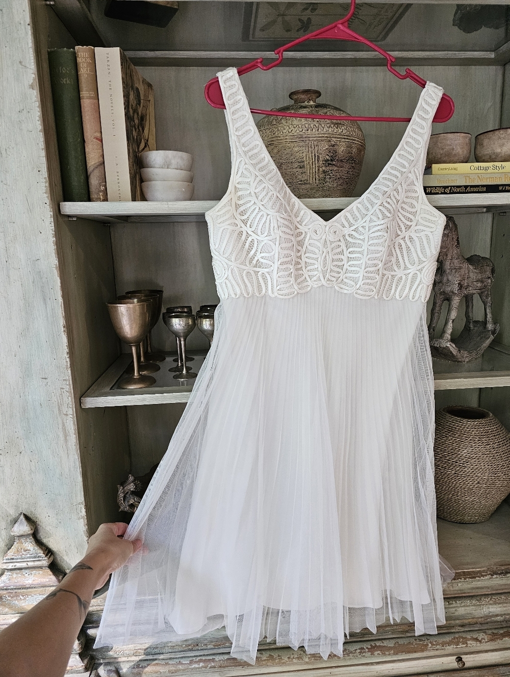 Sue Wong Nocturne Dress 10 Formal Gown Silken Pleated Embroidered Lace White - Picture 3 of 8